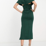 ASOS DESIGN Tall Plunge Neck Dropped Shoulder Pencil Midi Dress In Forest Green