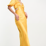 ASOS DESIGN Tall Satin Milkmaid Lace Trim Maxi Dress With Strappy Back In Gold