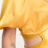 ASOS DESIGN Tall Satin Milkmaid Lace Trim Maxi Dress With Strappy Back In Gold