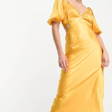 ASOS DESIGN Tall Satin Milkmaid Lace Trim Maxi Dress With Strappy Back In Gold