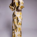 ASOS DESIGN High Neck Plunge Maxi Dress with Blouson Sleeves in Abstract Print