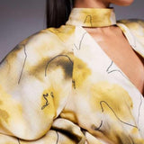 ASOS DESIGN High Neck Plunge Maxi Dress with Blouson Sleeves in Abstract Print