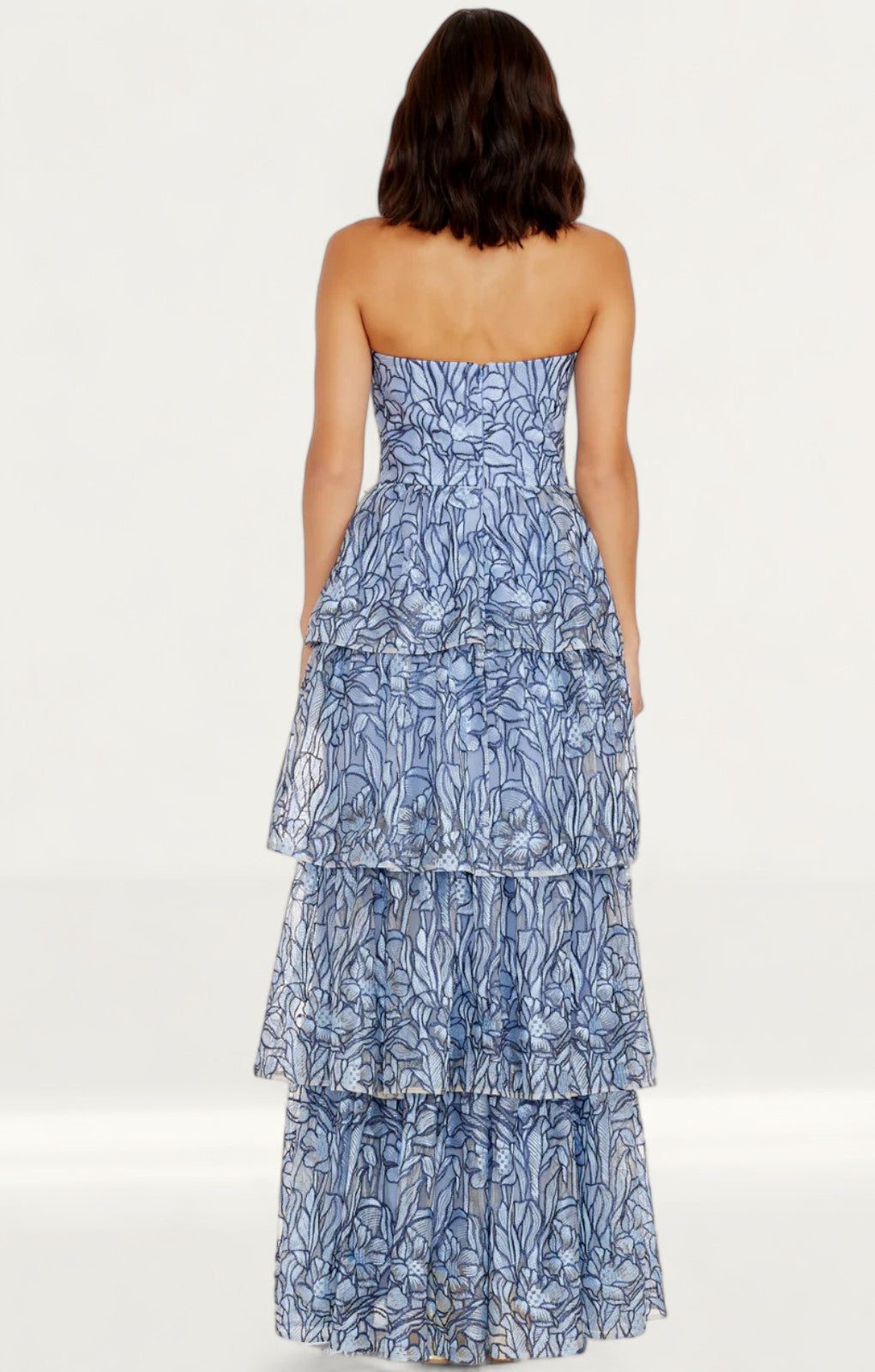 Dress The Population Aubriella Mineral Blue Tiered Maxi Dress