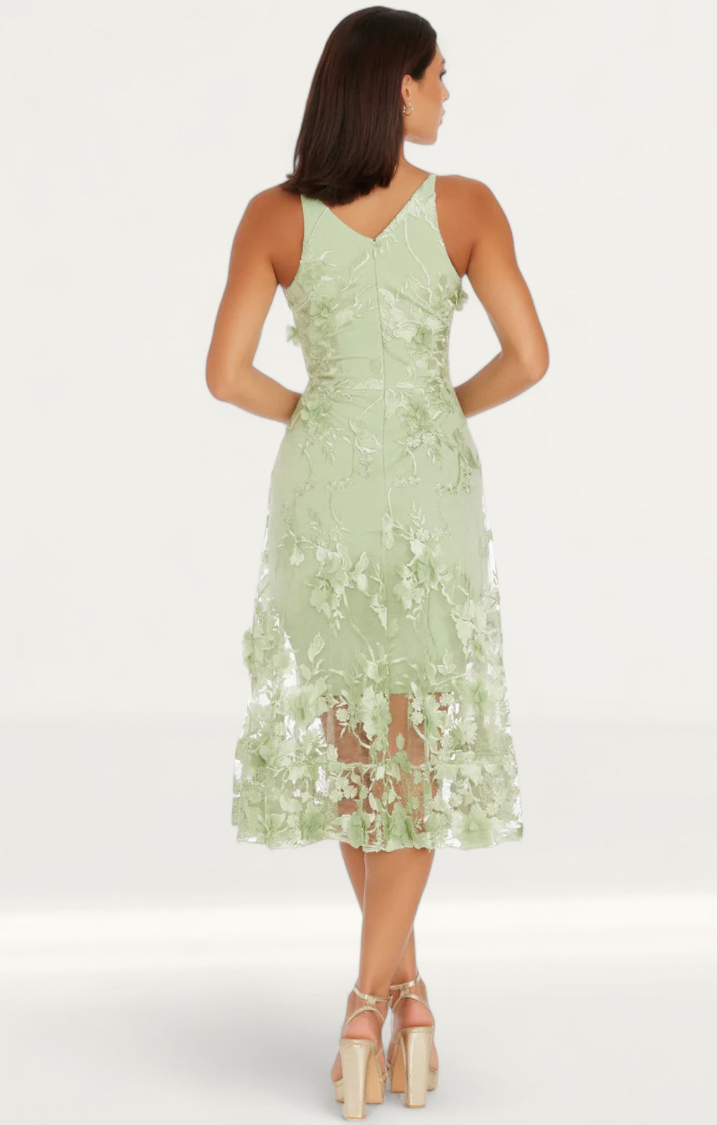 Dress The Population Audrey Floral Effect Sage Midi Dress