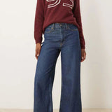 Abercrombie & Fitch High Rise Cropped Wide Leg Jean in Blue Wash