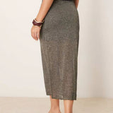 Abercrombie & Fitch Sheer Skirt with Underlay in Metallic Charcoal