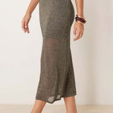 Abercrombie & Fitch Sheer Skirt with Underlay in Metallic Charcoal