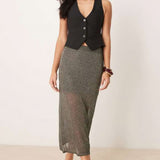 Abercrombie & Fitch Sheer Skirt with Underlay in Metallic Charcoal