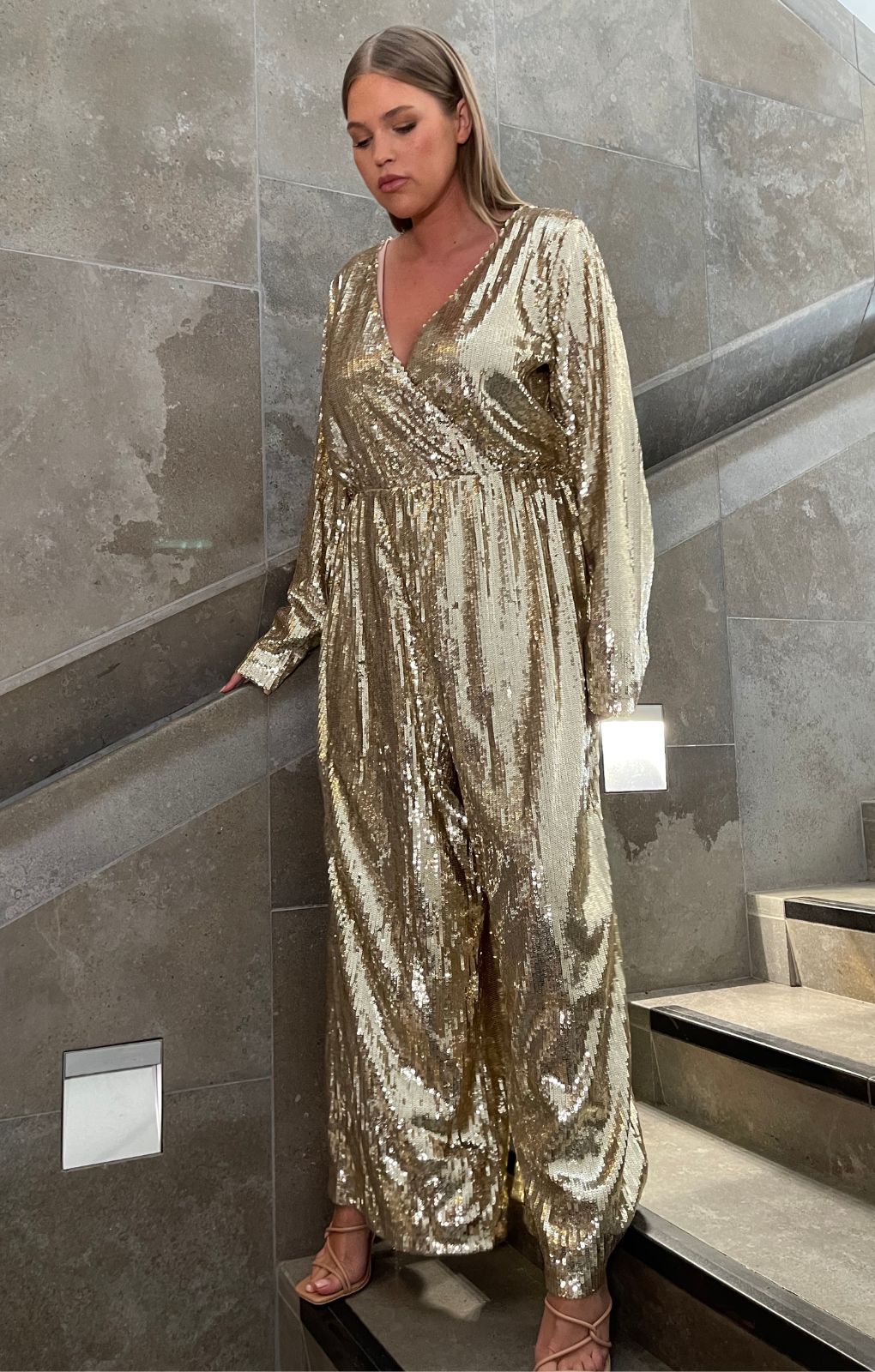 Glamorous Curve Gold Sequin Jumpsuit