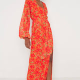 Pretty Lavish Alexis Knot Drape Red and Orange Floral Dress