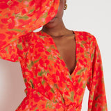 Pretty Lavish Alexis Knot Drape Red and Orange Floral Dress