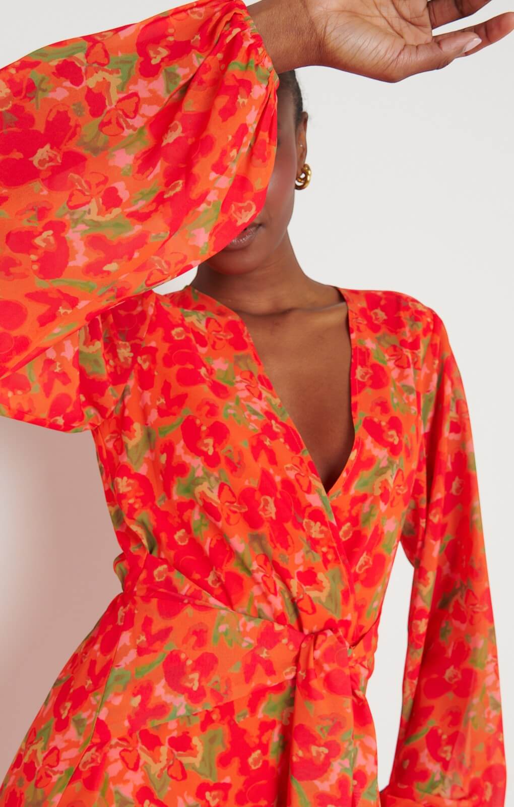 Pretty Lavish Alexis Knot Drape Red and Orange Floral Dress