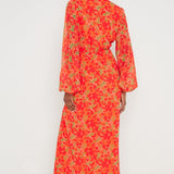 Pretty Lavish Alexis Knot Drape Red and Orange Floral Dress