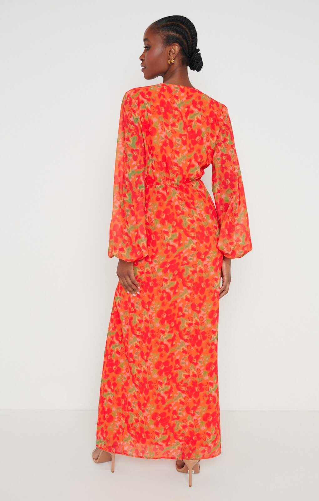 Pretty Lavish Alexis Knot Drape Red and Orange Floral Dress