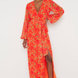 Pretty Lavish Alexis Knot Drape Red and Orange Floral Dress