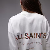 AllSaints Underground Oversized T-shirt in White Snake