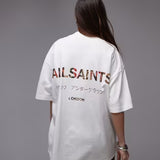 AllSaints Underground Oversized T-shirt in White Snake