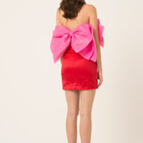 Amy Lynn Oscar Premium Satin Mini Dress With Extreme Bow In Pink And Red Contrast