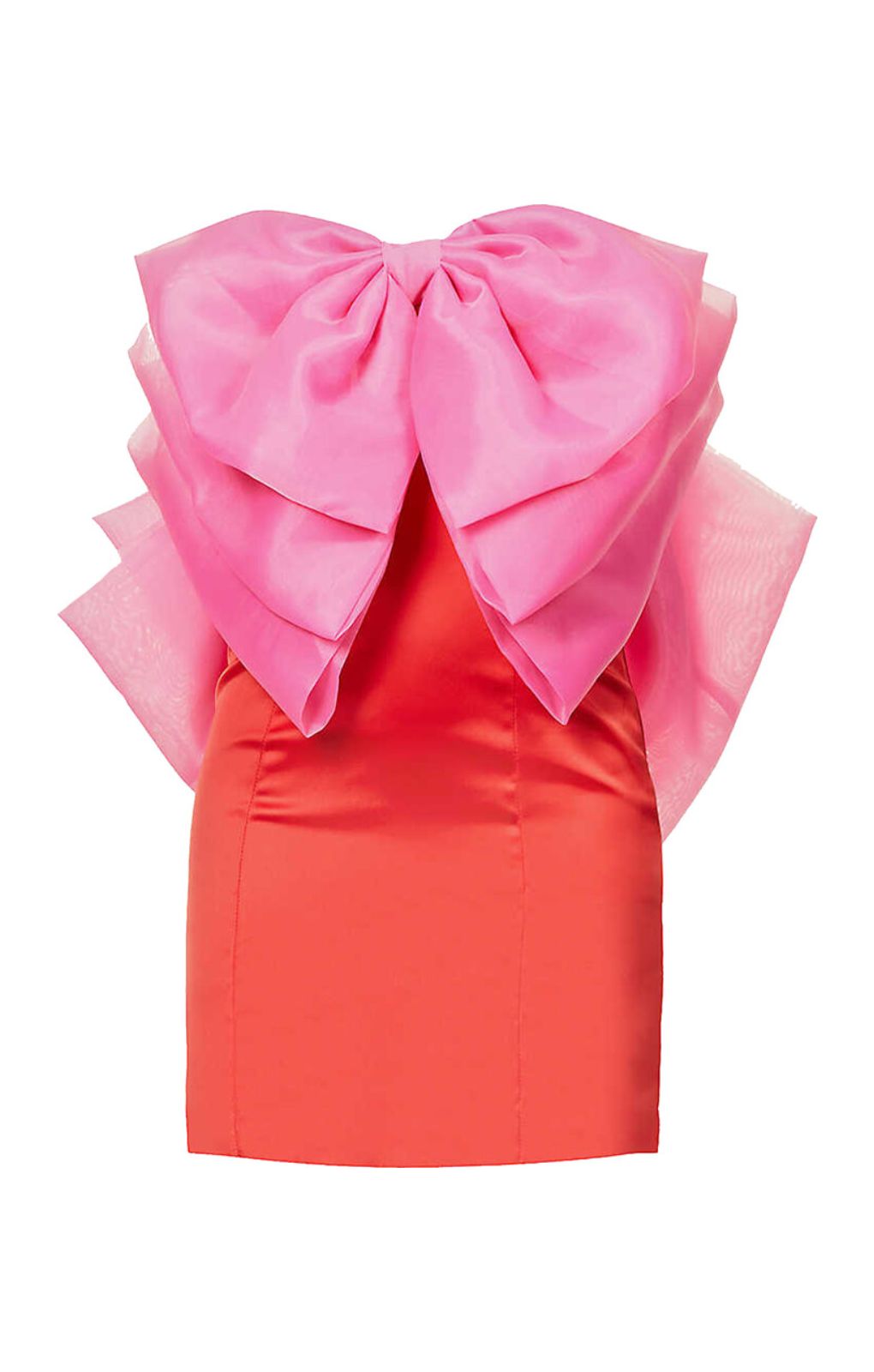 Rent Amy Lynn Oscar Premium Satin Mini Dress With Extreme Bow In Pink And Red Contrast | Hirestreet Rent Amy Lynn Oscar Premium Satin Mini Dress With Extreme Bow In Pink And Red Contrast | Hirestreet