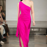 Amy Lynn Stella Pink Asymmetrical Embellished Maxi Dress