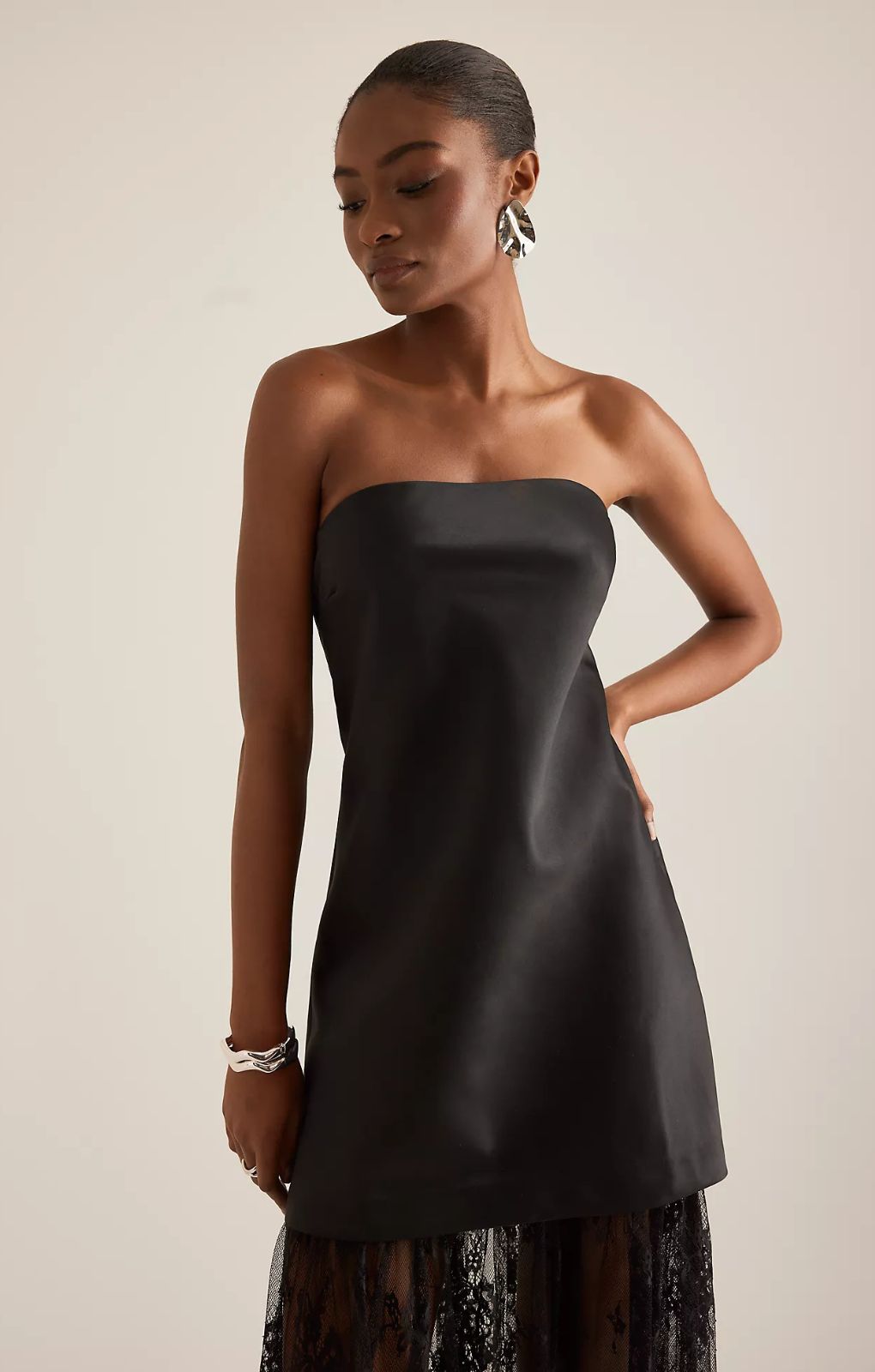 anthropologie black strapless dress Fleur Strapless Satin Maxi Slip Dress