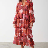 Pretty Lavish Ashton Ruffle Orange and Wine Floral Midi Dress