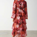 Pretty Lavish Ashton Ruffle Orange and Wine Floral Midi Dress