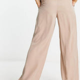 Asos Design Casual Wide Leg Trousers In Beige