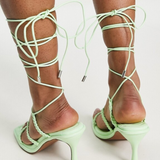 Asos Design Halls Plaited Strappy Mid Heeled Sandals In Green