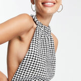 Asos Design Houndstooth Halter Neck Tailored Playsuit