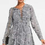 Asos Design Lace Up Front Mini Dress In Paisley Print