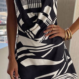 Asos Design Satin Bandeau Asymetric Hem Mini Dress With Ruched Bodice Detail In Mono Abstract Print