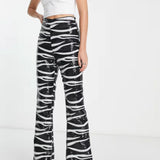Asos Design Tall Sequin Flare Trouser In Zebra
