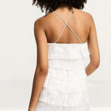 Asos Design Tiered Mini Fringed Dress With Cross Back Detail In White