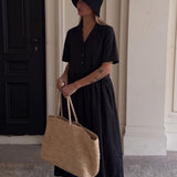 Asos Design Twill Collared Button Midi Smock Dress In Black