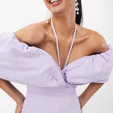 Asos Edition Bardot Bow Tie Neck Detail Midi Dress In Lilac