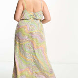 Asos Edition Curve Twist Front Cami Midi Dress In Pastel Print And Sequin