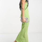 Asos Design Bias Cut Slip Midi Dress In Green