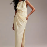 ASOS DESIGN Draped Overlay Crepe Maxi Dress in Soft Yellow