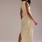 ASOS DESIGN Draped Overlay Crepe Maxi Dress in Soft Yellow