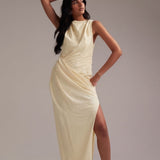 ASOS DESIGN Draped Overlay Crepe Maxi Dress in Soft Yellow