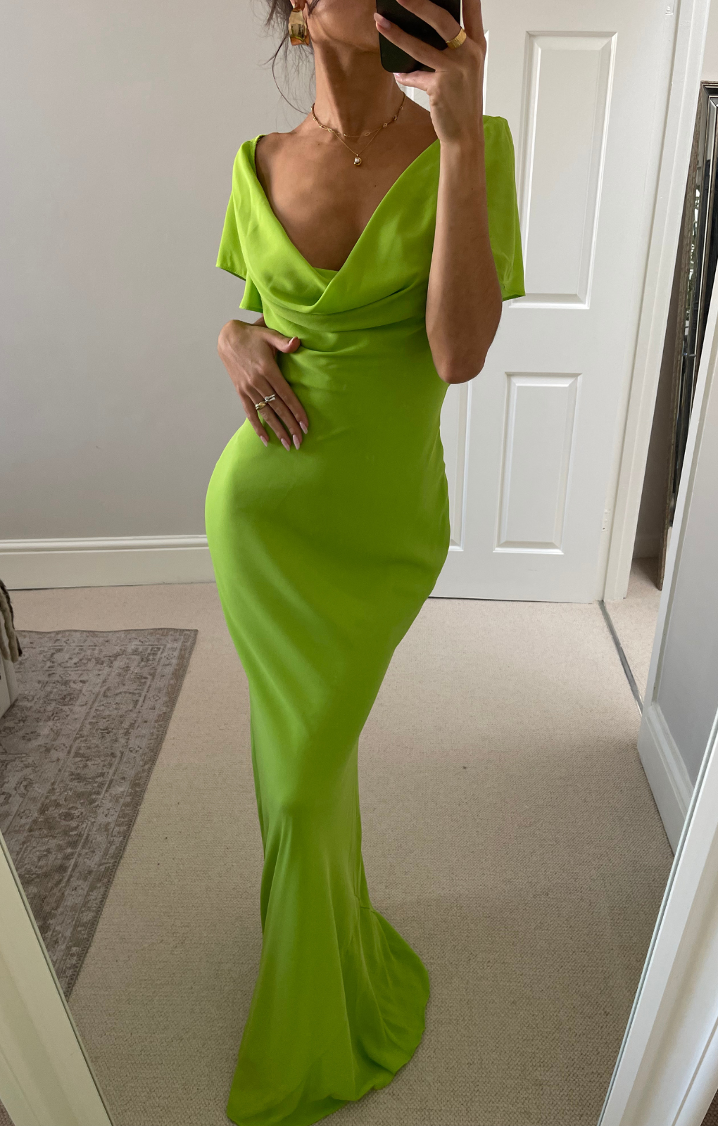 Asos Design Flutter Sleeve Cowl Neck Maxi Dress In Apple Green Asos Design Flutter Sleeve Cowl Neck Maxi Dress In Apple Green