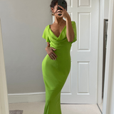 Asos Design Flutter Sleeve Cowl Neck Maxi Dress In Apple Green