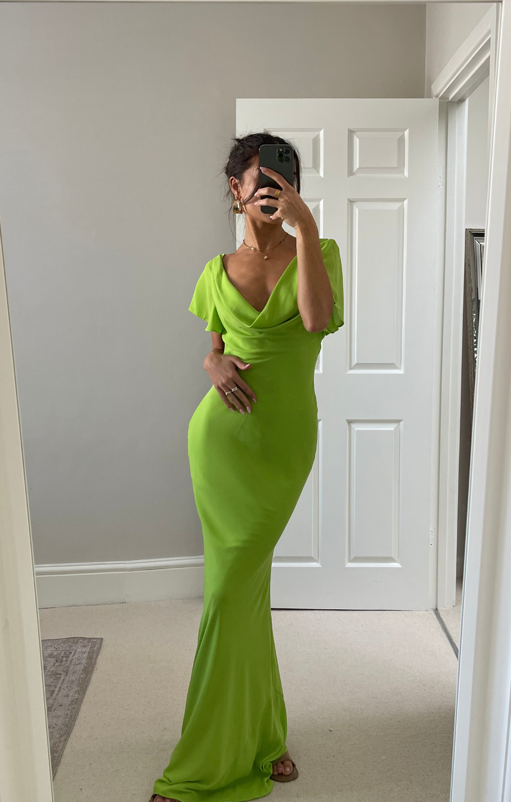 Asos Design Flutter Sleeve Cowl Neck Maxi Dress In Apple Green Asos Design Flutter Sleeve Cowl Neck Maxi Dress In Apple Green