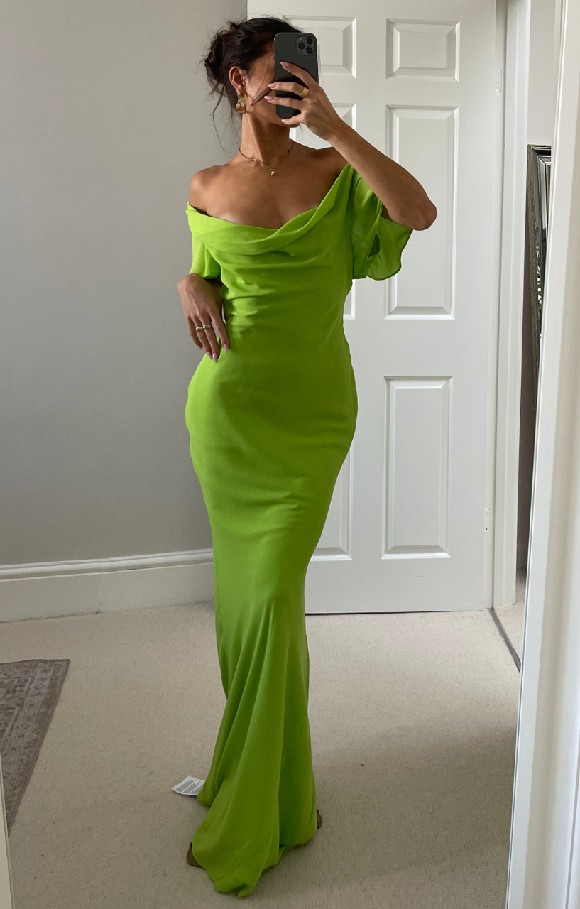Rent Asos Design Flutter Sleeve Cowl Neck Maxi Dress In Apple Green Rent Asos Design Flutter Sleeve Cowl Neck Maxi Dress In Apple Green