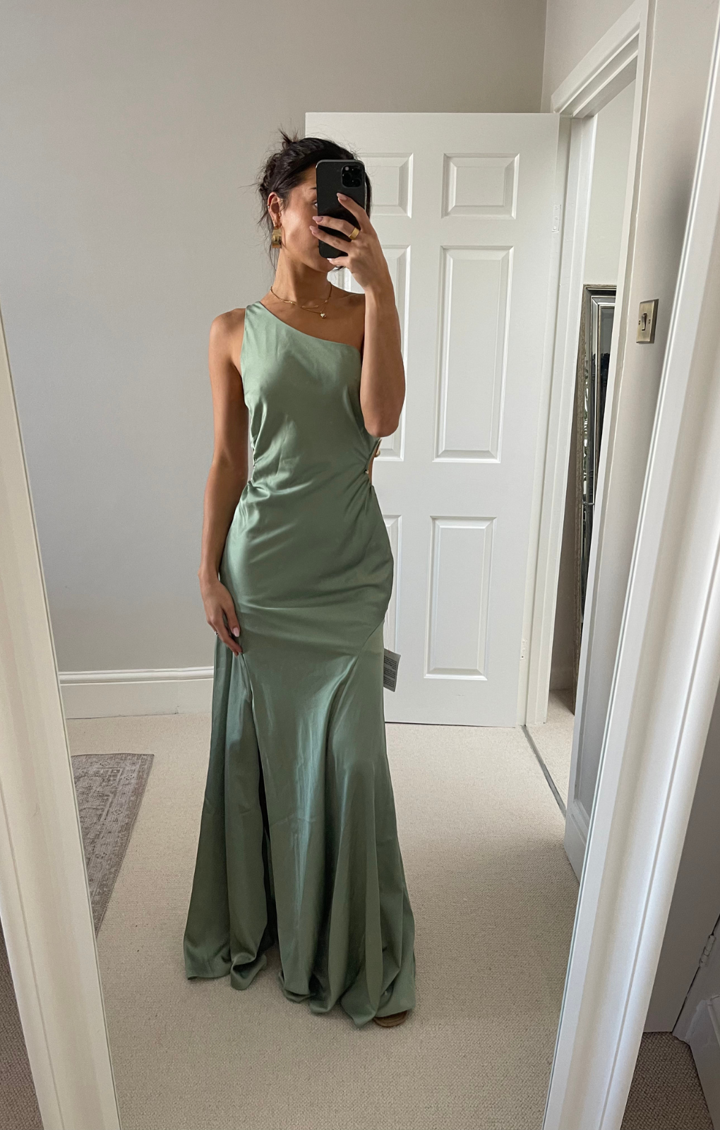 Rent Asos Design Satin One Shoulder Maxi Dress With Waist Detail In Sage Green | Hirestreet Rent Asos Design Satin One Shoulder Maxi Dress With Waist Detail In Sage Green | Hirestreet