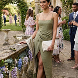 Asos Design Washed Cami Midi Dress With Drape Skirt In Green