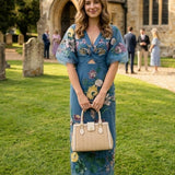 Asos Edition Floral Embroidered Organza Midi Dress In Steel Blue