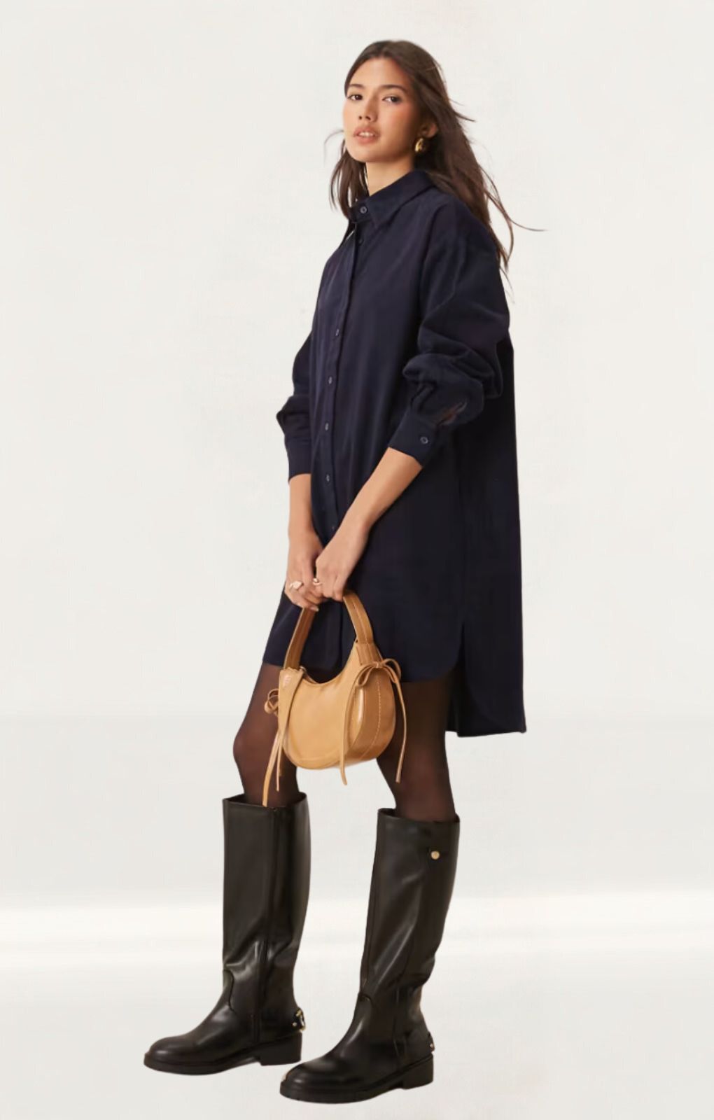 Glamorous Black Corduroy Hi-Lo Shirt Dress