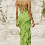 Runaway the Label Beloved Lime Ruffle Maxi Dress